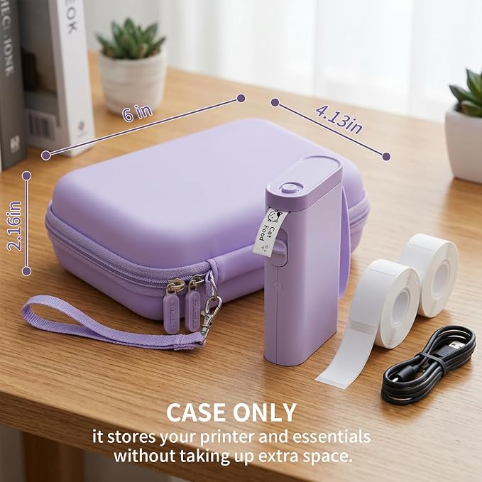 Comecase Case Compatible with Nelko P21/ for Phomemo D30 D35 Label Maker Machine, for JADENS D11/ for SUPVAN Mini Labeler Sticker, Labler Maker Storage for Tape&Accessories (Light Purple)