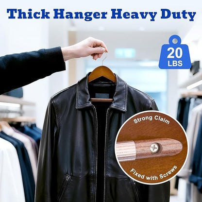 HOUSE DAY Wood Suit Hangers for Men, Smooth Wide Shoulder Wooden Hanger with Non Slip Pant Holder, Wide Hangers for Suits, Coats, Jackets, Heavy Wide Clothes Hanger 2 Pack, Walnut
