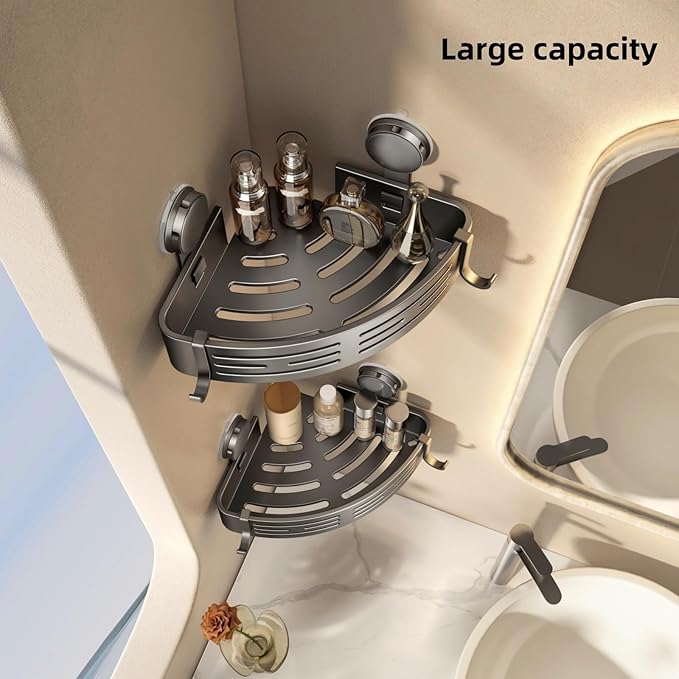 VOLPONE Shower Caddy Corner Suction Cup Shelf Corner No Drilling Bathroom Shower Organizer Storage Rack Adhesive(3-Pack, Gray)