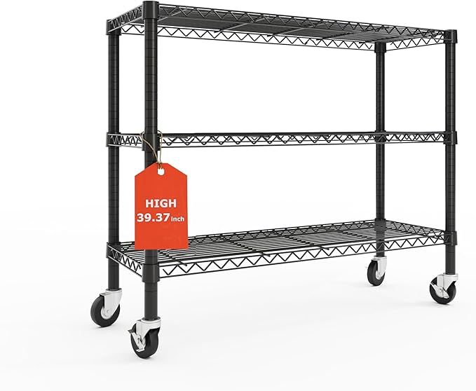Orchidleaf 3-Tier Wire Shelving Unit with Wheels, 36.9" W x 18.6" D Heavy Duty Metal Storage Rack, Adjustable Shelves, Locking Casters, 350 lb Per Shelf (1050 lb Total) for Garage, Pantry, Kitchen