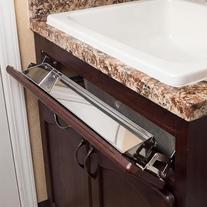 2 Set 16 Inch Stainless Steel Sink Drawer Tip Out Tray Kit Include Tip-Out Sink Trays and Hinges Large Pull Out Storage Organizer for Kitchen Bathroom Base Cabinets