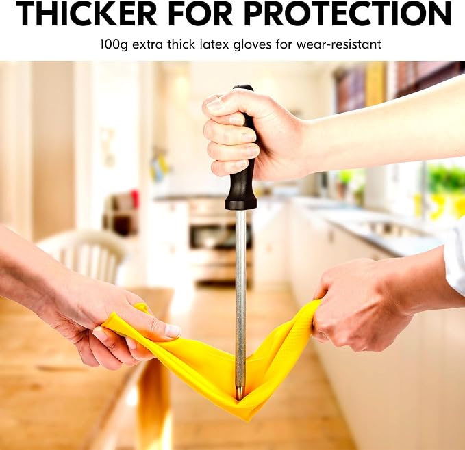 Vgo... 2-Pairs Reusable Household Gloves, Rubber Dishwashing gloves, Extra Thickness, Long Sleeves, Kitchen Cleaning, Working, Painting, Gardening, Pet Care (Size L, Yellow, HH4601)