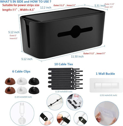 Cable Management Box,Cord Organizer Box for Desk Floor Cable Hide,Cable Box Organizer to Cover The Power Strip Cord Wires for Home Office,Black