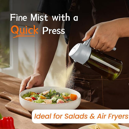 TrendPlain - Original 16oz/470ml Olive Oil Dispenser Bottle for Kitchen Gadgets and Air Fryer Accessories - Olive Oil Sprayer for Cooking w/Stickers - Ash