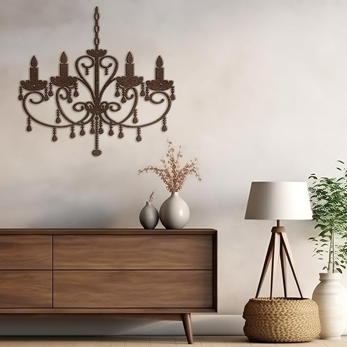 SIGNLEADER Metal Wall Decor Floral Chandelier Candle Minimalist Modern Abstract Wall Sculpture Hangings Home Decoration for Living Room, Bedroom, Bathroom, Kitchen, Outdoor - 30" Bronze