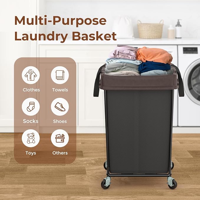 160L Rolling Laundry Basket with Wheels, 2-Section Rolling Laundry Hamper with Wheels, Double Laundry Hampers Cart on Wheels for Clothing Organizer, Hotel, Bedroom, Bathroom and Dorm, Black
