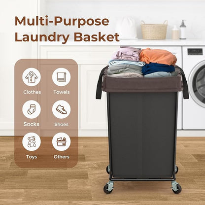 160L Rolling Laundry Basket with Wheels, 2-Section Rolling Laundry Hamper with Wheels, Double Laundry Hampers Cart on Wheels for Clothing Organizer, Hotel, Bedroom, Bathroom and Dorm, Black