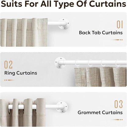 Zeerobee Curtain Rods for Windows 144 to 168, 1 Inch Industrial Wrap Around White Curtain Rod, Indoor/Outdoor Room Divider Adjustable Drapery Pole, 144"-168"