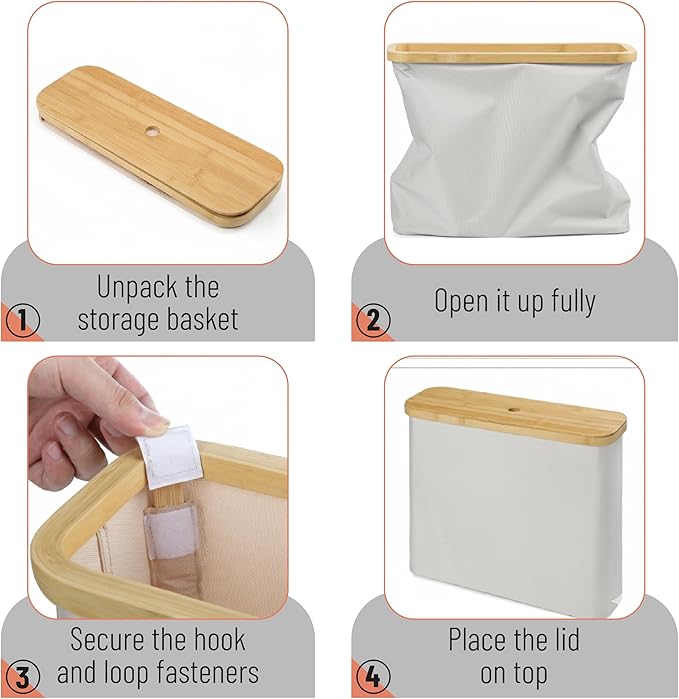 BAMBOO LAND- Toilet Paper Storage with Bamboo Lid for 12 Rolls, Light Gray, Waterproof Bamboo Toilet Paper Holder Basket