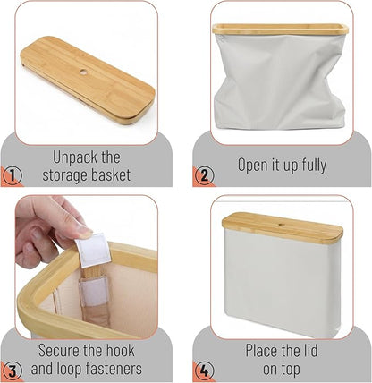 BAMBOO LAND- Toilet Paper Storage with Bamboo Lid for 12 Rolls, Light Gray, Waterproof Bamboo Toilet Paper Holder Basket
