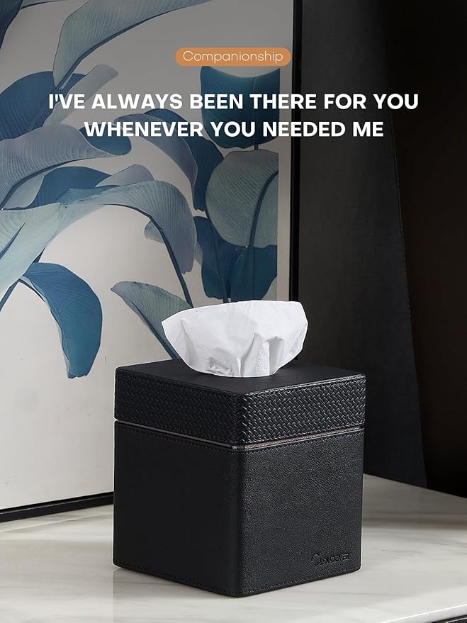 Cloudever Tissue Box Holder Cover, Modern PU Leather Square Decorative Tissue Holder Organizer-Woven New Black