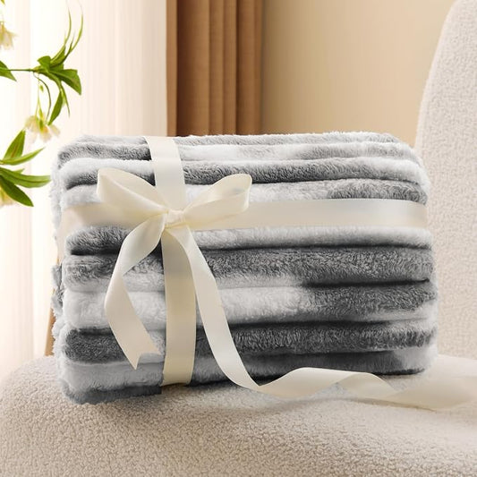 BEDELITE Fleece Throw Blanket for Couch - 300GSM Soft & Warm Fluffy Tie-dye Grey Blanket, Decorative and Giftable Striped Blankets for Women, Men, 50"x60"