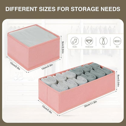 DIMJ Drawer Organizers - Set of 12 Fabric Closet Organizers and Storage, Drawer Dividers for Baby Clothes, Socks, Belt, Tie (Pink)