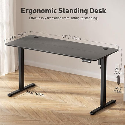 55" Electric Standing Desk Adjustable Height, Ergonomic Sit Stand Computer Desk for Home Office, Sturdy Motorized Workstation with Memory Controller & Timer, Carbon Fiber Black