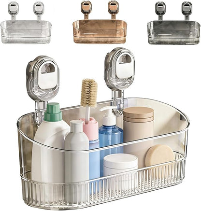 No-Drill Bathroom Suction Storage Box, Large Capacity Suction Cup Shower Shelf and Removable No Drill Storage Basket with Drain Holes, Strong Hold Wall Organizer for Bathroom Shower Kitchen Sink