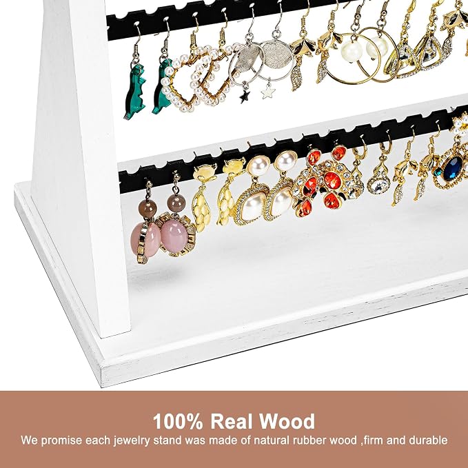 Poyilooo Earring Holder Organizer, Rustic Wood Earring Holder Stand, 5 Layer Jewelry Holder Organizer with 270 Earring Tree Holes Display Rack for Stud Earings & Hoop Earrings, Gifts for Women