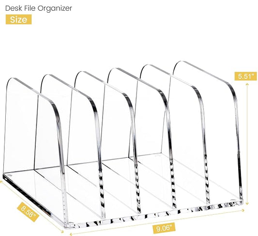 HeZone Desk File Organizer,5-Section Vertical Clear File Organizer File Holder Folder Holder Mail Sorter Acrylic Stand Rack,Office Organization for Home, Office & Classroom(1 Pack)
