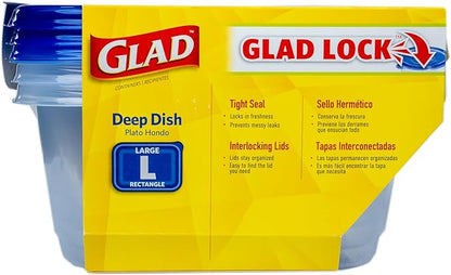 Glad GladWare Deep Dish Food Storage Containers with Lids, Large Rectangle BPA Free Plastic for Soups Salads and Meal Prep, Lock Tight Seal, Microwave Dishwasher Safe, 64 Oz, 3 Count - 6 Pack