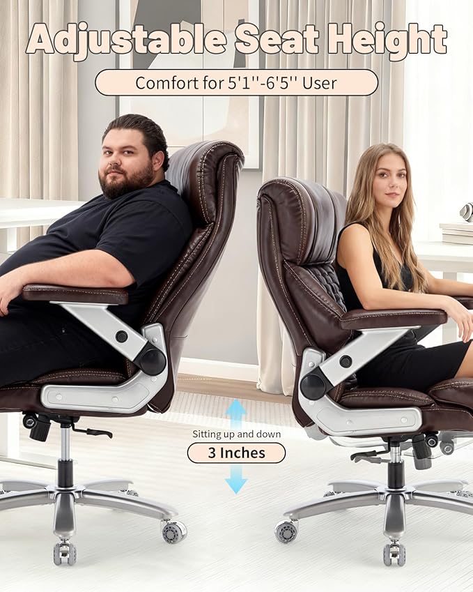 800lbs Executive Chairs with 5D Flip Arms, Heavy Duty Office Chair with Adjustable Lumbar Support, Office Chair for Heavy People, Big and Tall chair with Quiet Rubber Wheel and Extra Wide seat