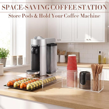 Coffee Pod Drawer Organizer with Clear Station Organizer Compatible with Nespresso Vertuo Acrylic Coffee Capsule Holder Drawer Machine Accessories 40 Pods