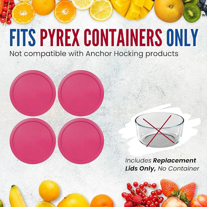Replacement Lids fits Pyrex 6 & 7-Cup Glass Food Storage Container Bowls, 7.5-Inch Plastic Round Lids Covers for Pyrex 7402-PC, Airtight & Leakproof (4-Pack, Fuchsia)