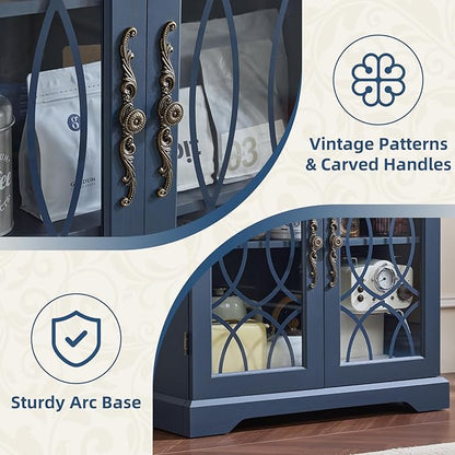 67" Tall Pantry Cabinet Set of 2, Vintage Kitchen Pantries Cabinets with Glass Doors & Adjustable Shelves, Wood Cupboard with Large Storage for Dingning Room, Bathroom, Navy Blue