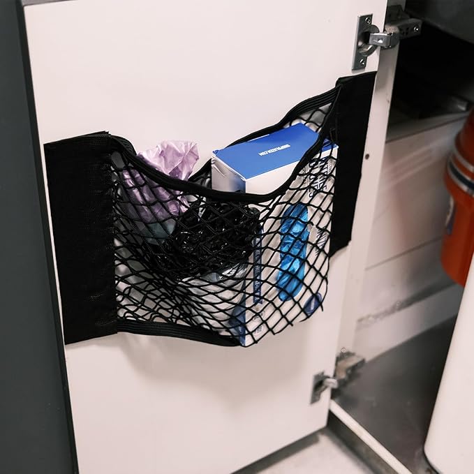 Extra Large Trash Bag Holder Mesh Storage Net Grocery Bag Organizer Dispenser for Aluminum Foil, Garbage Bag, Plastic Wrap, Shopping Bag Under Sink Cargo Organizers for Home and Wall Mounted