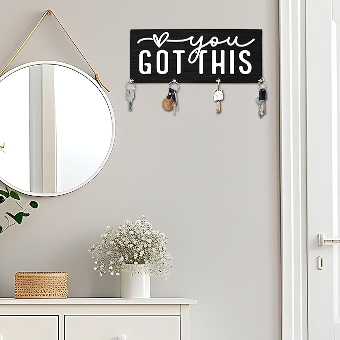 You Got This Wooden Key Holder for Wall - 5"x10" Key Organizer Hanger with 4 Hooks for Home Front Door Hallway Entryway Kitchen - Home Office Decor & Housewarming Gifts Supplies - A03
