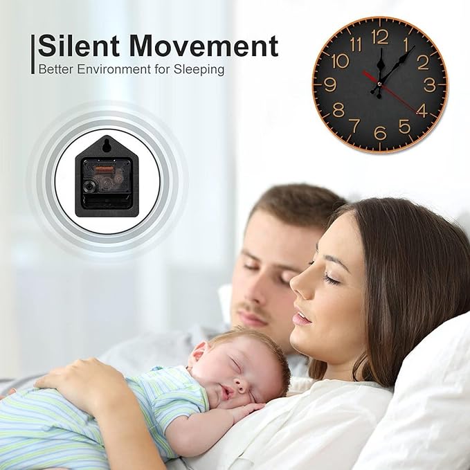 Wall Clock， Modern Non Ticking Wall Clocks Battery Operated， Brown Wooden Wall Clocks for Kitchen， Living Room， Bedroom， Office， Bathroom Decorative Home Decor Clock， 160 25 * 25cm