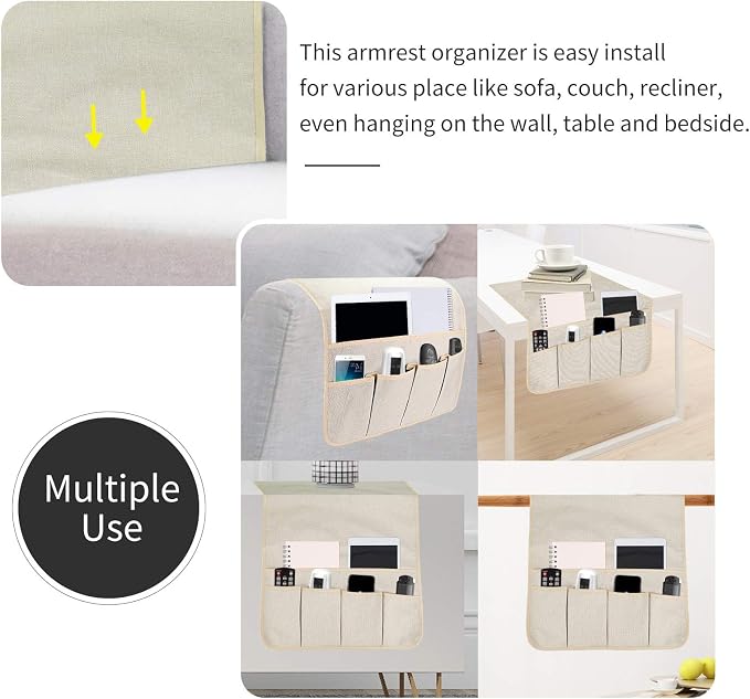 Sofa Armrest Organizer, Remote Control Holder for Recliner Couch, Arm Chair Caddy with 5 Pockets for Magazine, Tablet, Phone, iPad