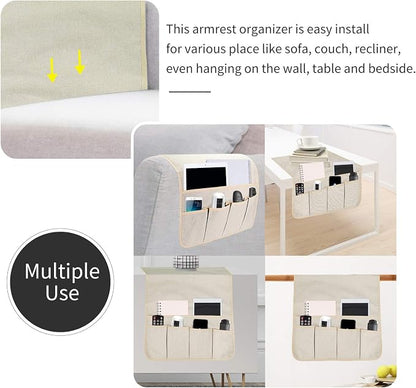 Sofa Armrest Organizer, Remote Control Holder for Recliner Couch, Arm Chair Caddy with 5 Pockets for Magazine, Tablet, Phone, iPad
