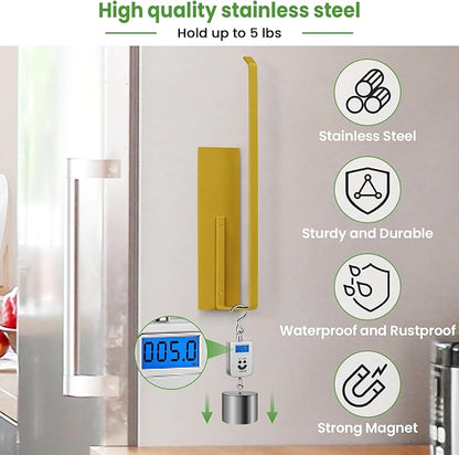 Gold Paper Towel Holder, Magnetic Paper Towel Holder for Fridge, Toilet Paper Roll Holder Magnet Towel Rack Wall Mount Fridge Organizer for Paper Towels Rolls Bathroom Pantry RV Kitchen Storage Golden