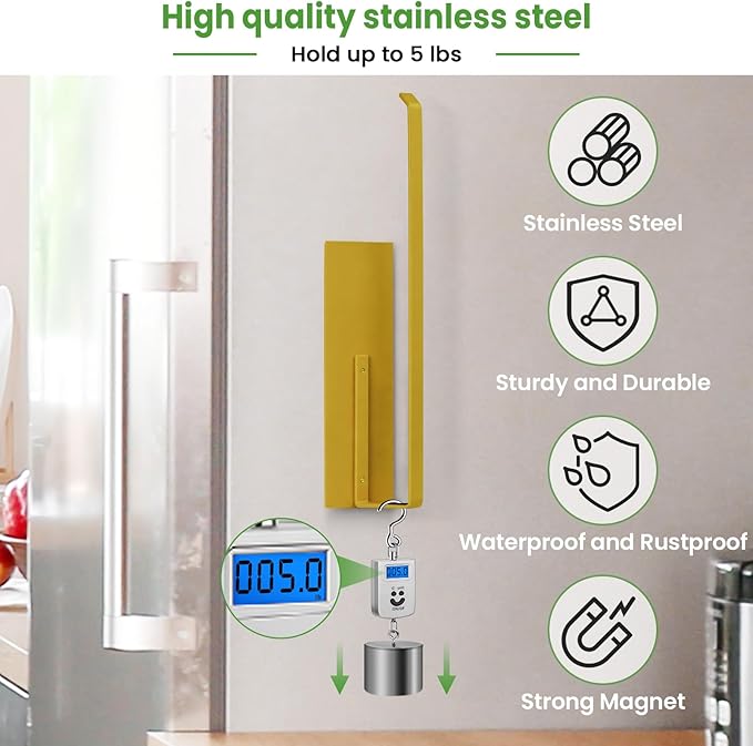 Paper Towel Holder Gold, Magnetic Paper Towel Holder for Fridge, Toilet Paper Roll Holder Magnet Paper Towel Rack Wall Mount Fridge Organizer for Golden Bathroom Kitchen Dorm Room RV Essentials, 2Pack
