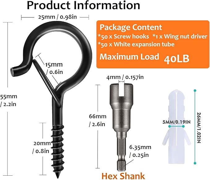 50 PCS Q-Hanger Screw Hooks with Safety Buckle Design Christmas Lights Hanger Hooks Outdoor Wire Fairy Lights and String Lights, Easy to Release, Include 1 Wing Nut Driver