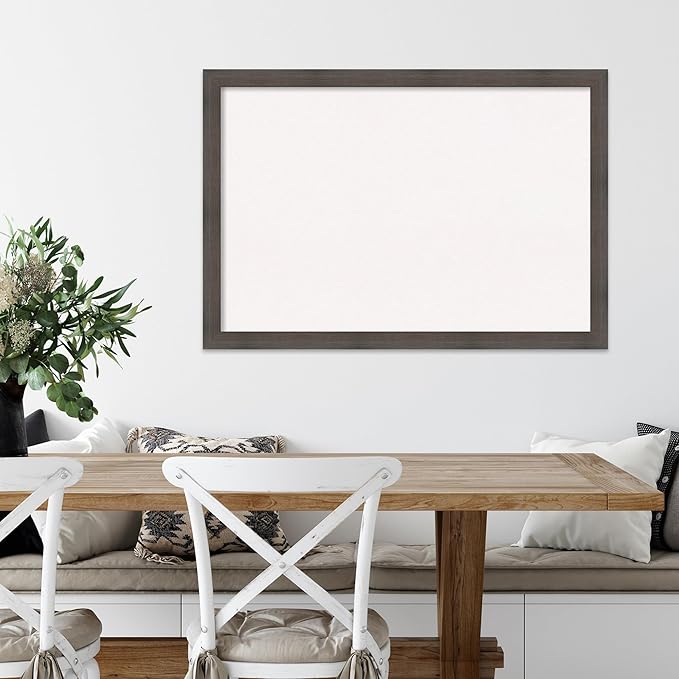 Amanti Art White Cork Board for Wall, 27x39 Vision Board with Brown Wood Frame, Large Corkboard Office Decor for Home Organization, Rustic Farmhouse Corkboard Pinboard to display items for home
