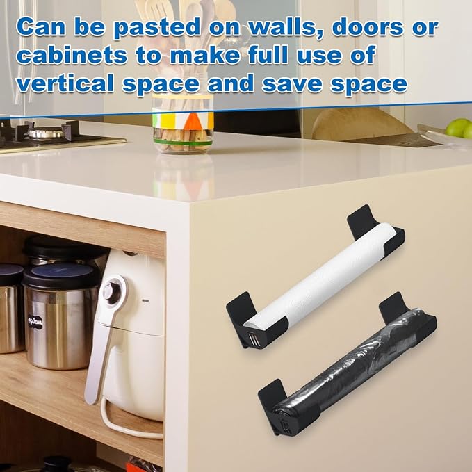 4pcs 2.5 Inch Small Trash Bag Holder, Plastic Trash Bag Dispenser Roll Holder Wall Mount Shopping Grocery Roll Organizer for Cabinet Kitchen Organization and Storage Rack (Black)