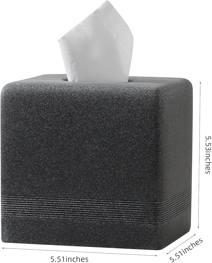 Haocoott Tissue Box Cover Square, Resin Facial Tissue Holder Covers Cube Toilet Paper Holder Case Dispenser Home Decorative for Bathroom Kitchen Bedroom Living Room Office (Black)