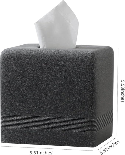 Haocoott Tissue Box Cover Square, Resin Facial Tissue Holder Covers Cube Toilet Paper Holder Case Dispenser Home Decorative for Bathroom Kitchen Bedroom Living Room Office (Black)