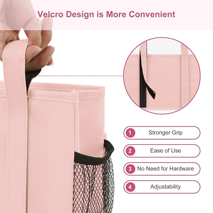 Surblue Bedside Caddy Hanging Bed Organizer Storage Bag Pocket for Bunk and Hospital Beds, College Dorm Rooms Baby Bed Rails, Camp 8 Pockets, (Large, Light Pink)