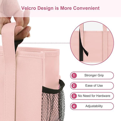Surblue Bedside Caddy Hanging Bed Organizer Storage Bag Pocket for Bunk and Hospital Beds, College Dorm Rooms Baby Bed Rails, Camp 8 Pockets, (Large, Light Pink)