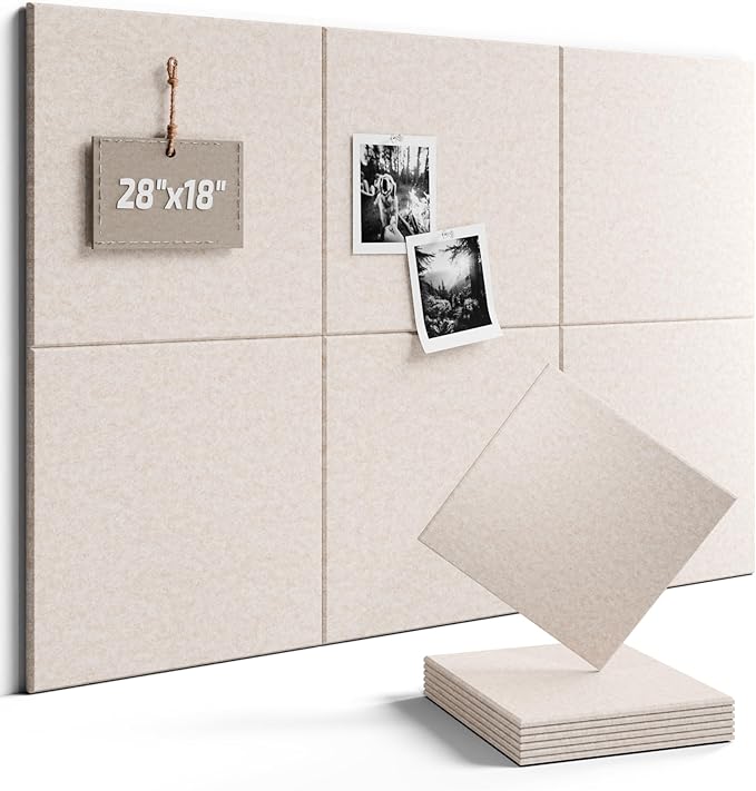 Fluxynara Felt Bulletin Board Tiles -28"x18" Cork Board Alternative for Office Decor, Push Pin Board Wall Organizer 6-Pack - Oatmeal