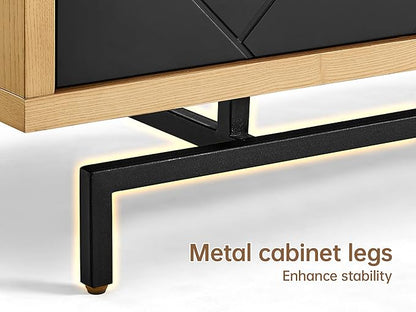Morden Fort 74'' Modern Diamond-Cut Sideboard Buffet Cabinet | Sculptural Geometric Credenza with 150 LBS Heavy-Duty Storage | Natural Wood Look Console for Dining Room & Living Room.