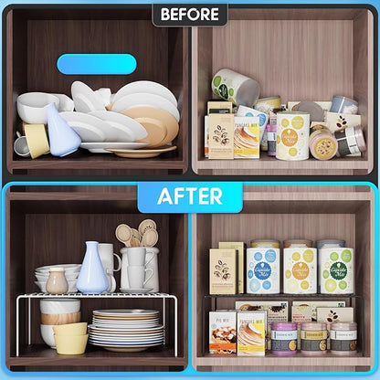 Medium(13 x 9.4 inch)White Cabinet Storage Shelf Rack Set of 4, Rustproof Metal Wire Kitchen Counter Organizers and Storage, Spice Organization for Cabinet, Plate, Dish, Pantry, Bathroom, Fridge