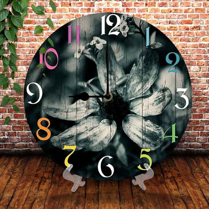 Daisy Wall Clock 10 Inch Silent Non Ticking Battery Operated Wooden Modern Office Simple Minimalist Clock Decorative for Kitchen Home Bathroom Living Room