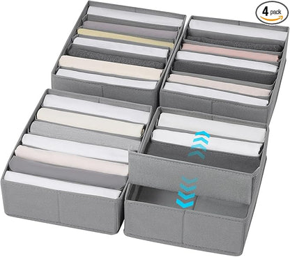 4 Packs Adjustable T-shirt Drawer Organizers for Clothing with 6 Adjustable Dividers, 7 Grids Wardrobe Storage Box, DIY Clothes Organizer for Folded Clothes, T-shirt, Legging