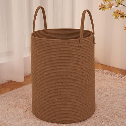 JMvicyroam Large Woven Laundry Basket Hamper,80L Cotton Rope Storage Bin for Blankets,Toys and Clothes,Decorative Tall Nursery Hamper for Living Room,Baby Nursery,Bathroom and Bedroom,Golden Jute