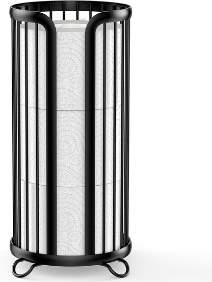 Bunoxea Toilet Paper Holder Stand, Freestanding Toilet Tissue Organizer, Minimalistic Storage Solution, Reserve Mega Rolls-Modern Black