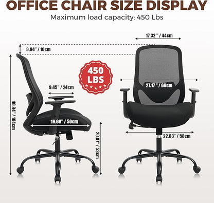 High Back Office Chair, Big and Tall Office Chair Ergonomic Comfy Chair Executive Desk Chair for Heavy Duty People 450Lbs Computer Chair with Adjustable Lumbar Support & Flip-up Arms