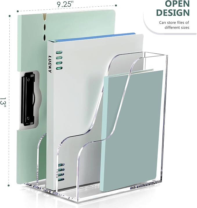 SANRUI Clear Vertical Magazine File Holder, Acrylic Desk Organizer and Storage Bins Holding for Magazines Binders, Notebooks, Envelopes A4 Folder Binder Holders Sorter, 3 Compartments