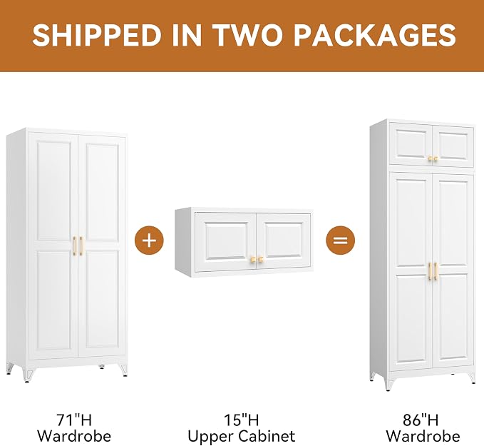 Polup Metal Wall Cabinet, Upper Cabinet for Wardrobe, Small Top Storage Cabinet for Bedroom, Living Room, White, 18" D x 32" W x1 5" H - Assembly Required